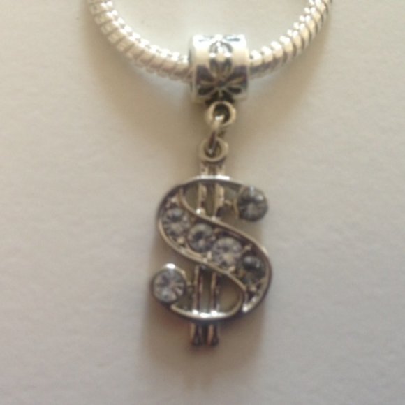 DOLLAR SIGN Dangling Charm Bead For European Style Charm Bracelets - Picture 2 of 3